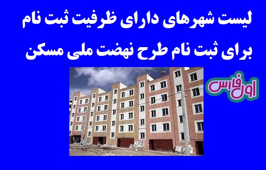 لیست شهرهای دارای ظرفیت ثبت نام در فاز ۷ ثبت نام طرح نهضت ملی مسکن
