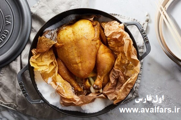 طرز تهیه مرغ شکم پرمرغ نمکی 1