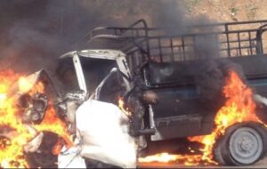 زنده زنده سوختن ۲ راننده نیسان آبی و تریلر در تصادف گردنه تک‌بانده چاه‌سبز نی ریز