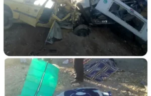 ۲ کشته و یک مجروح در تصادف کامیون و تاکسی در کمربندی شیراز +عکس