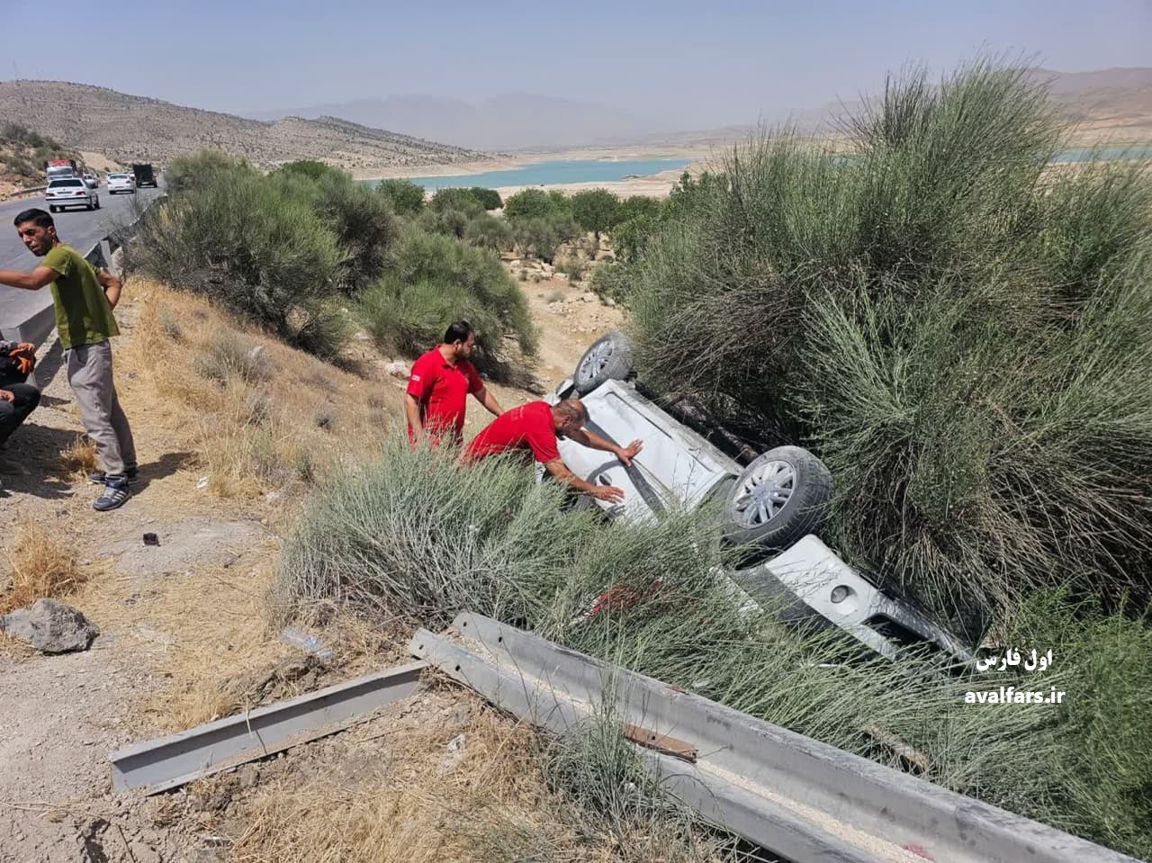 نجات جان سرنشینان خودرو از مرگ حتمی توسط بادام وحشی در جاده فیروزآباد-شیراز