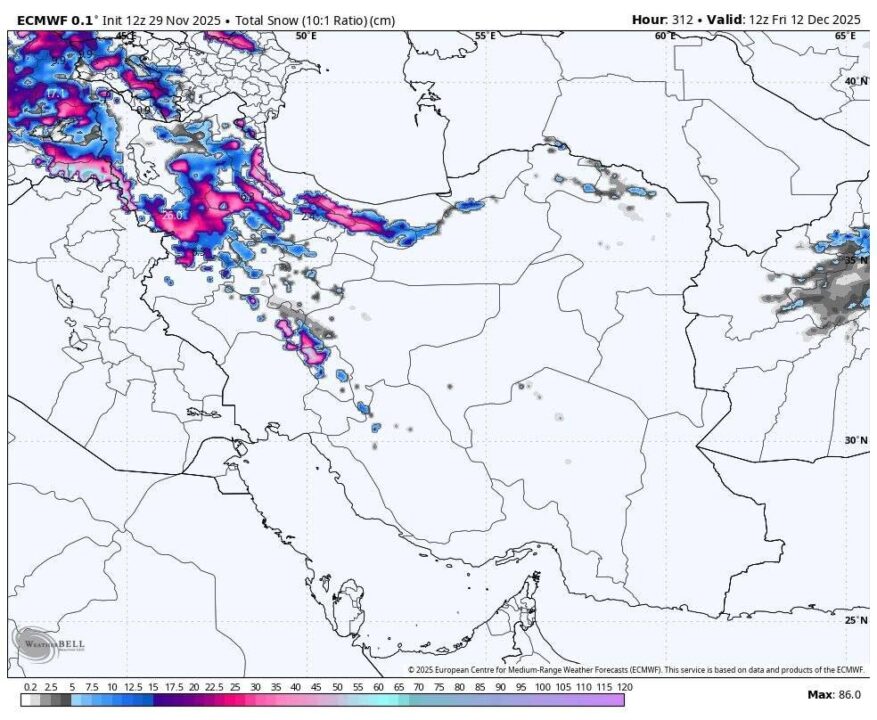 بارشهای گسترده در نیمی از ایران: مدل اروپایی پیشبینی آمریکایی را تایید کرد 2 پیش بینی هواشناسی بر اساس مدل اروپا ن