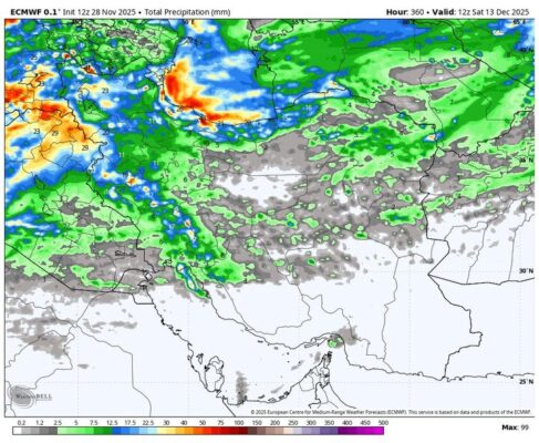 آغاز بارشها در ۱۶ استان با ورود سامانه بارشی جدید به کشور از روز شنبه 2 نقشه