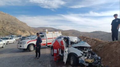 تصادف خودرو کوئیک و کامیون در جاده کازرون به شیراز با یک مصدوم و یک‌جانباخته