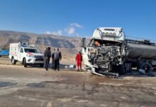 عکس تصادف دو تریلر در جاده جهرم به شیراز