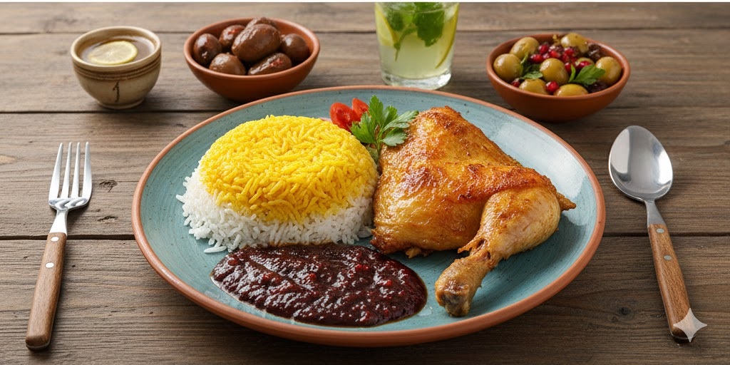 راز پخت اکبرجوجه گلوگاهی با کته دودی و سس مخصوص