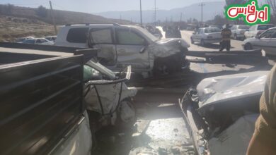 تصویری از تصادف خونین ۴ خودرو در محور شیراز-کوار