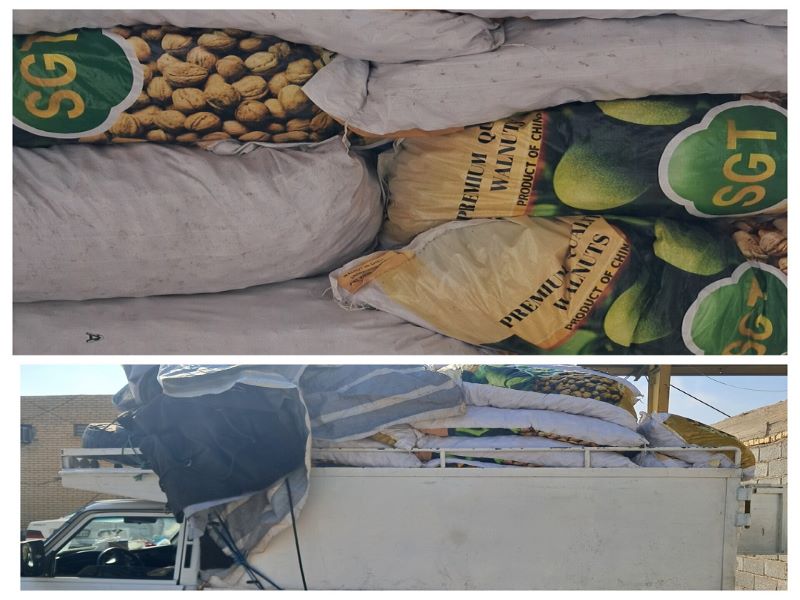 کشف ۷۰ گونی گردو قاچاق حین بازرسی از وانت نیسان در لامرد