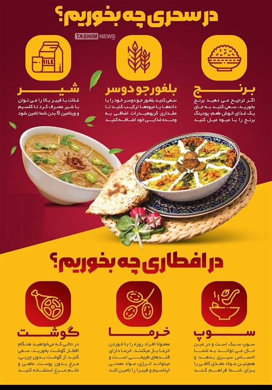 اینفوگرافیک|غذاهای مفید در سحر و افطار ماه رمضان