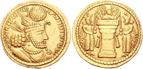 سکه طلای ساسانی منقش به چهره هرمز دوم