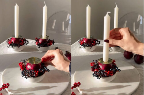 تزئیین انار برای شب یلدا با شمع