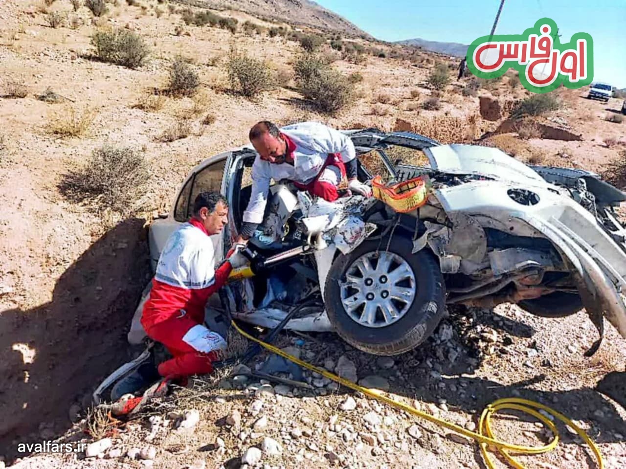 تصاویر تصادف مرگبار تیبا و کامیون در جاده فسا-داراب با ۳ کشته
