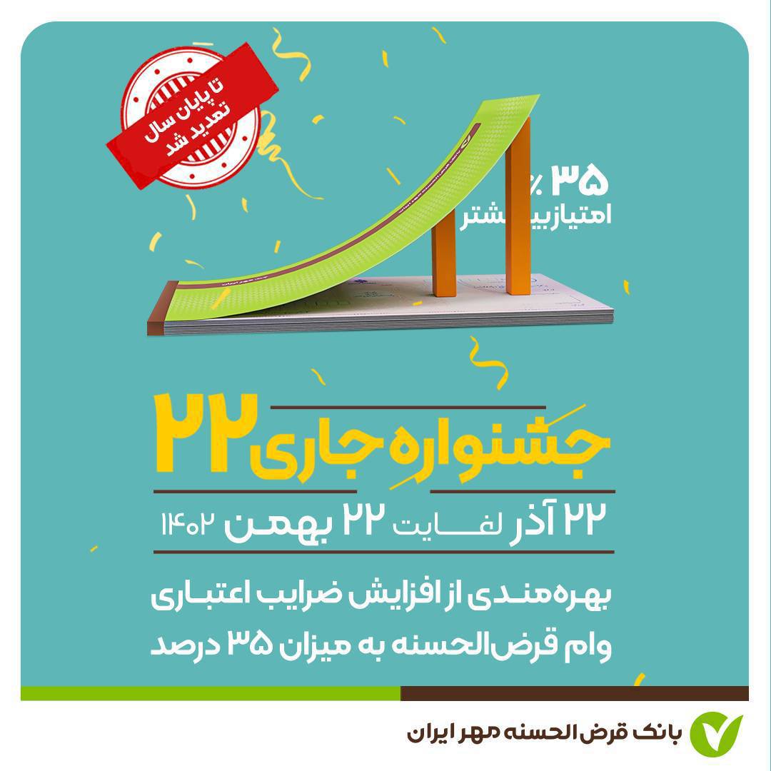 خبر خوش تمدید مهلت شرکت در جشنواره جاری ۲۲ بانک قرض الحسنه مهر ایران