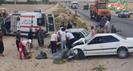 تصاویری از حادثه مرگبار تصادف پژو پارس با پراید در محور فسا به داراب
