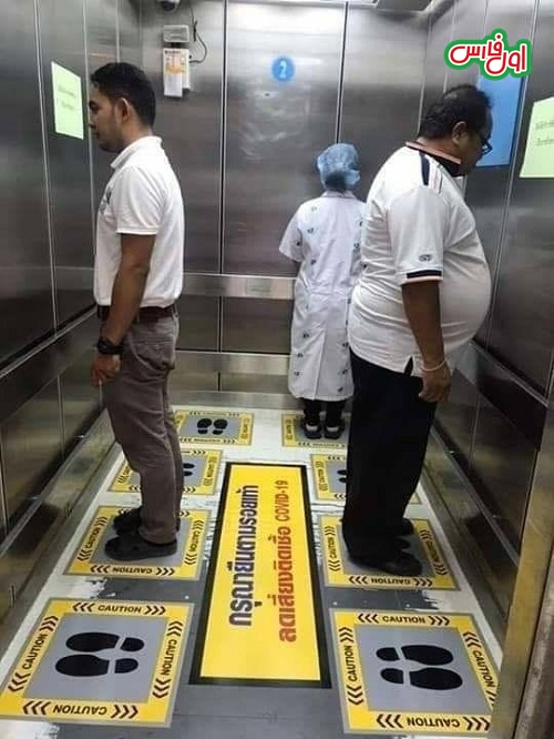 آموزش نحوه ایستادن در آسانسور در زمان کرونا +تصویر