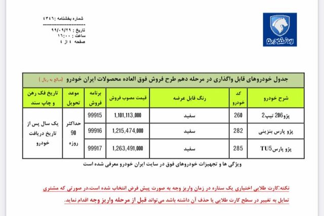 آغاز دهمین مرحله فروش فوق‌العاده ایران‌خودرو برای سه خودرو