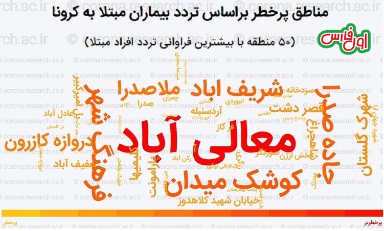 وضعیت آلودگی مناطق شهر شیراز به کرونا بر مبنای تردد بیماران آلوده